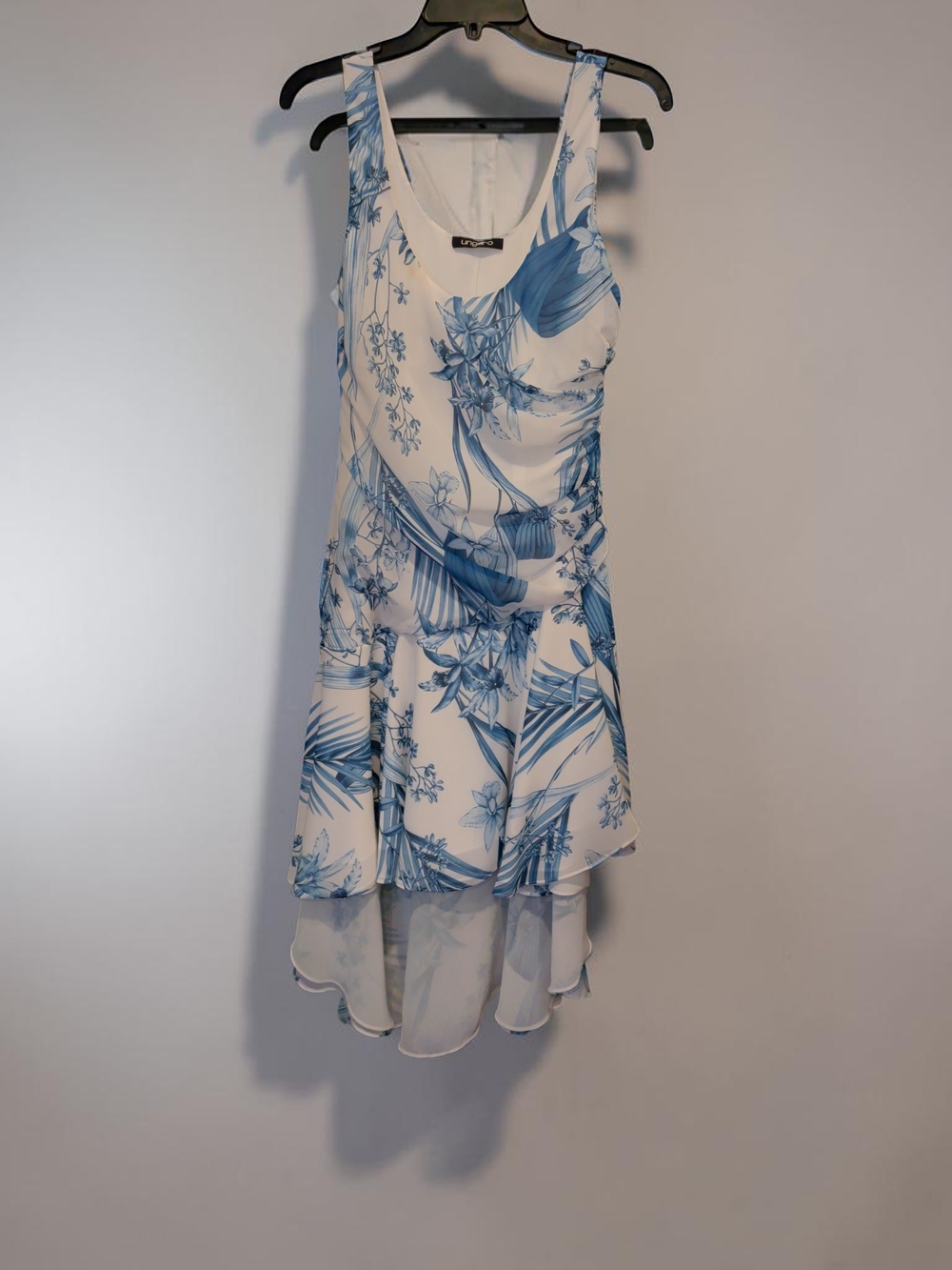 Emanuel Ungaro White Dress with Blue Floral Motif